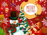 110440394-merry-christmas-happy-holidays-greeting-card-of-snowman-and-santa-gifts-at-xmas-tree-for-w